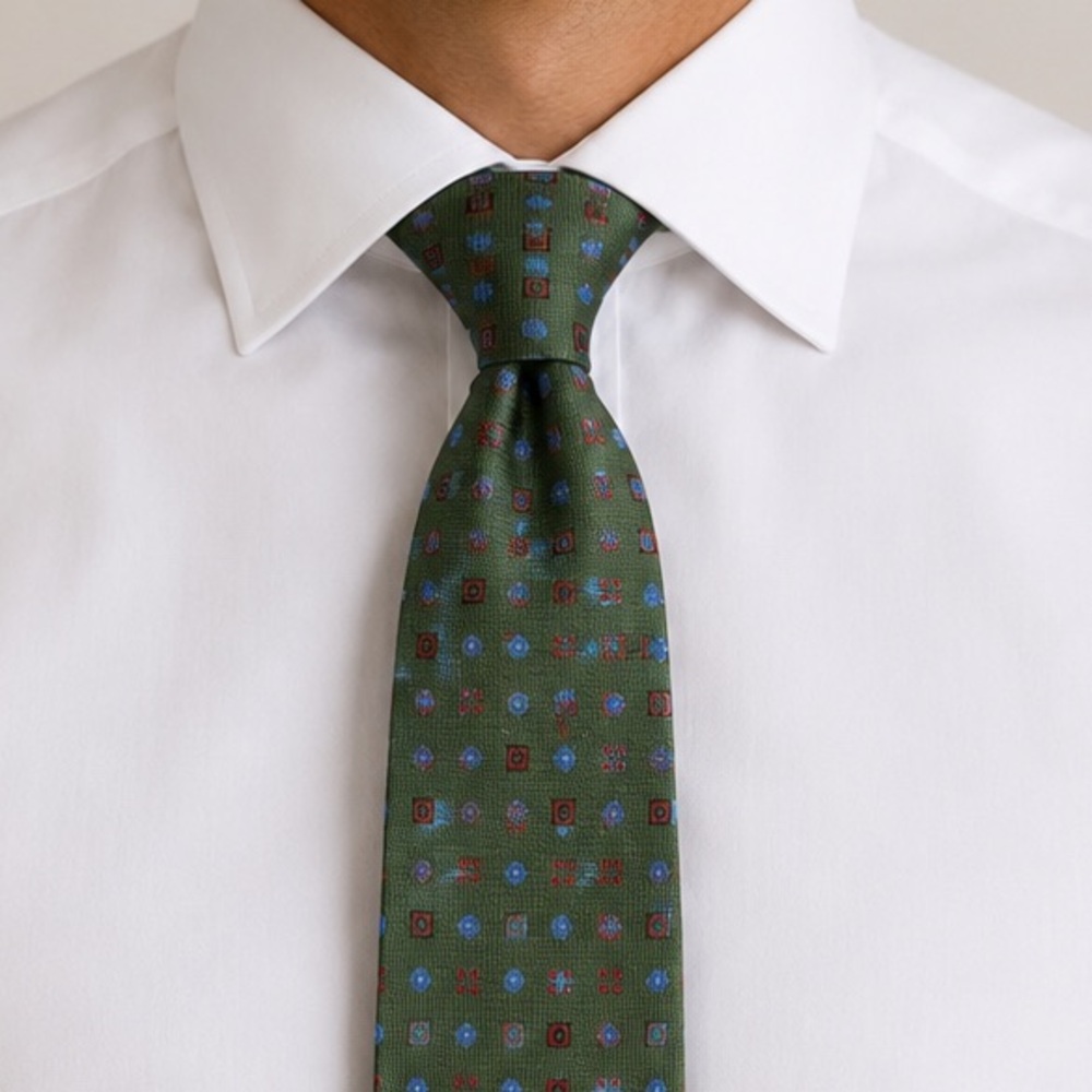 E. Marinella Napoli Green Geometric Silk Tie.